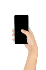 Woman hand using mobile phone touch screen