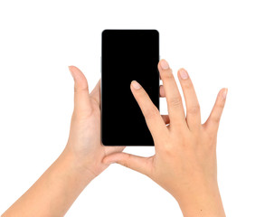 Woman hand using mobile phone touch screen