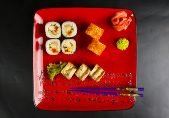 still life - set the rolls on a red plate