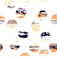 Cute vector geometric seamless pattern . Polka dots and stripes. Brush strokes. Hand drawn grunge texture. Abstract forms. Endless texture can be used for printing onto fabric or paper