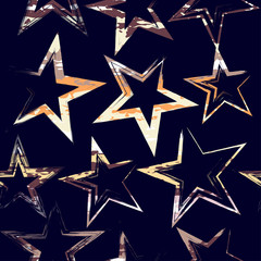 Cute vector geometric seamless pattern. Brush strokes and stars. Hand drawn grunge texture. Abstract forms. Endless texture can be used for printing onto fabric or paper