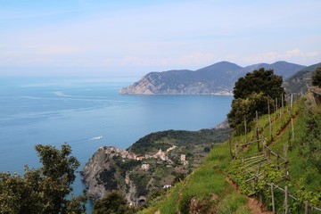 Fototapeta na wymiar Landscape panorama Cinque Terre Corniglia on the Amalfi Coast, Italy
