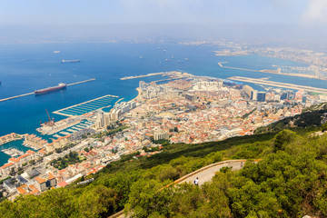 View of the sea/ocean and city of Gibraltar from the top of the rock