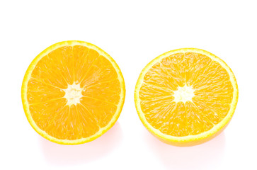 Fresh Orange cut pieces on white background.