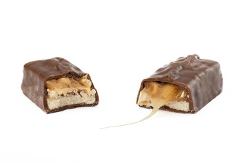 split chocolate bar with caramel