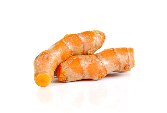 Fresh Turmeric on white background.