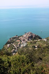 View from the mountains to Cinque Terre Corniglia on the Amalfi Coast, Italy
