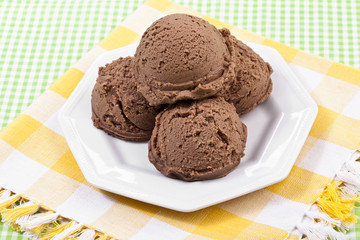 close up chocolate ice cream plate