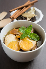 pork stewed in the gravy or golden brown egg
