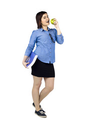 woman with green apple