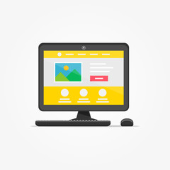 Landing page desktop vector illustration. Responsive (adaptive) web design technology creative concept. Friendly user interface landing page graphic design.
