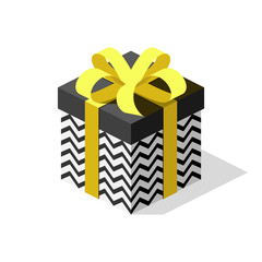 Gift box with bows and ribbons. Vector isometric. Present for happy event.