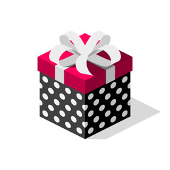 Gift box with bows and ribbons. Vector isometric. Present for happy event.
