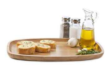 Obraz na płótnie Canvas slice garlic baguette with ingredients