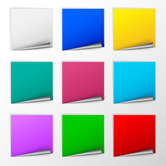 Blank colorful square stickers with curl sets