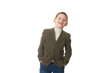 Portrait of cheerful boy isolated over white background