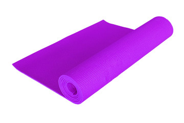 Purple yoga mat isolated on white