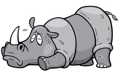 Vector illustration of Cartoon rhino in Hot Weather
