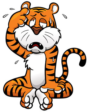 Vector illustration of Cartoon Tiger in Hot Weather