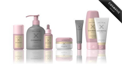 Cosmetic brand template. Vector packaging. Realistic cosmetic packaging isolated on white background.