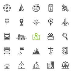 Map and location icons with White Background