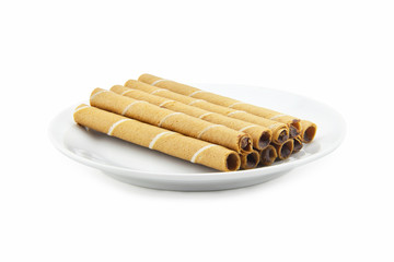 wafer rolls on a white plate