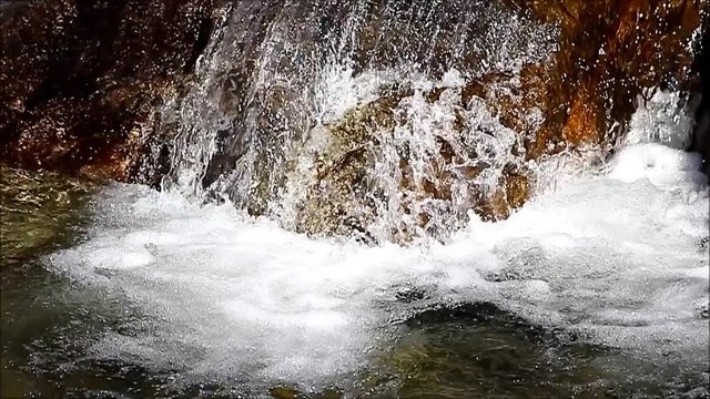 Bubbling water at the bottom of a waterfall