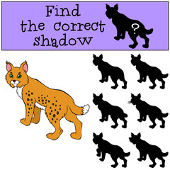 Naklejka premium Children games: Find the correct shadow. Cute beautiful lynx sta
