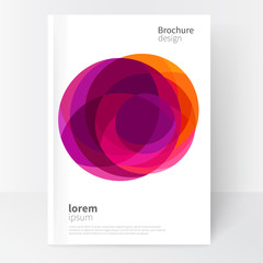 Fototapeta premium Vector Abstract Business Brochure, Annual Report, Flyer, Leaflet Cover Template. Geometric abstract background yellow and purple circles intersecting. concept catalouge design. EPS 10