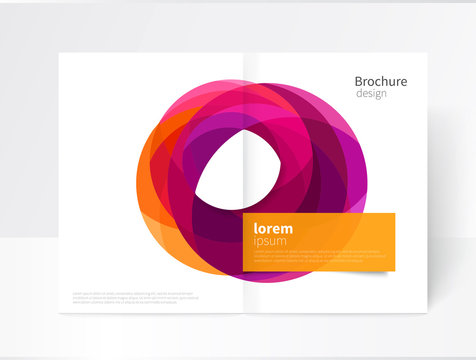 Vector Abstract Business Brochure, Annual Report, Flyer, Leaflet Cover Template. Geometric Abstract Background Yellow And Purple Circles Intersecting. Concept Catalouge Design. EPS 10