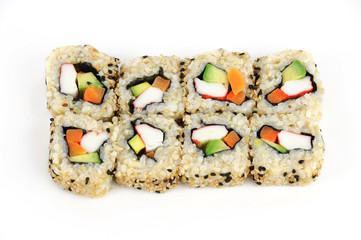 fresh California rolls sushi on white background