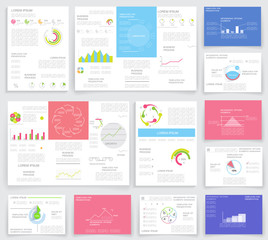 Brochures for business reports, cover layout and infographics