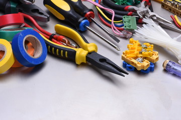 Fototapeta premium Tools and accessories used in electrical installations