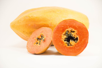 Fresh papaya slice with papaya on dish isolated.Center5