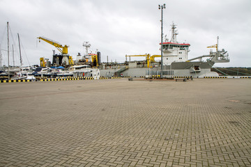 Fototapeta na wymiar Ships in port of Klaipeda city
