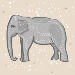 Fototapeta premium A stylized vintage drawing of an elephant with spotted background