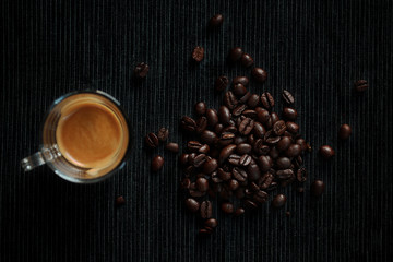 roasted coffee beans and espresso
