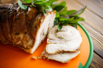 pork baked with spices and mint 