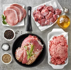Crédence de cuisine en verre imprimé Viande different types of fresh raw meat