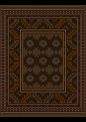 Vintage carpet at brown shades and variegated pattern in the center
