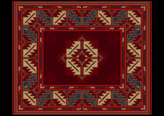 Ethnic carpet with vintage ornament in red and maroon shades