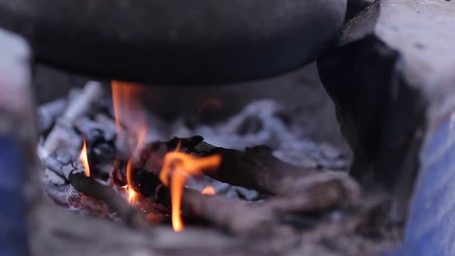 Fire burning cinder for making food