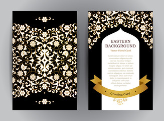 Golden floral vintage cards in Eastern style.