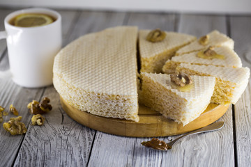 waffle cake on a wooden white background