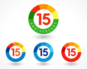 Anniversary 15 logos. The set of birthday icons in circle charts.