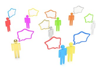 people with talk bubbles isolated over a white background. 3d rendering.