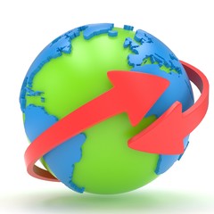 Arrows and Earth globe. 3d render