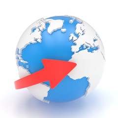 Arrow and Earth globe. 3d render