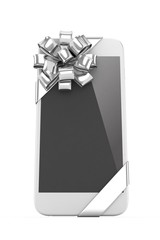 White phone with silver bow. 3D rendering.