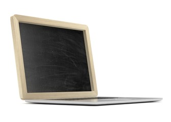 Fototapeta premium Laptop with chalkboard, online education concept. 3d rendering.